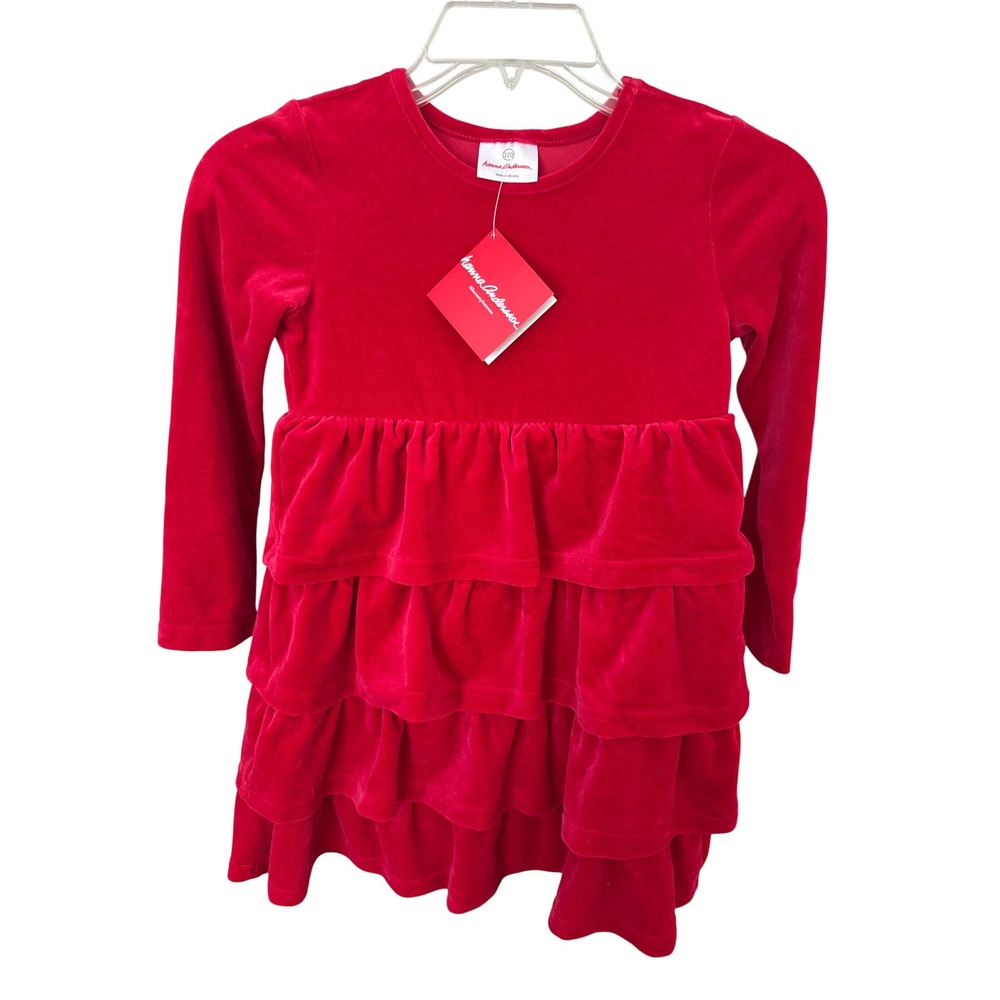 Hanna Andersson Girls 120 size 6-7 Dress Red Velour Ruffle Tiered Holiday NWT